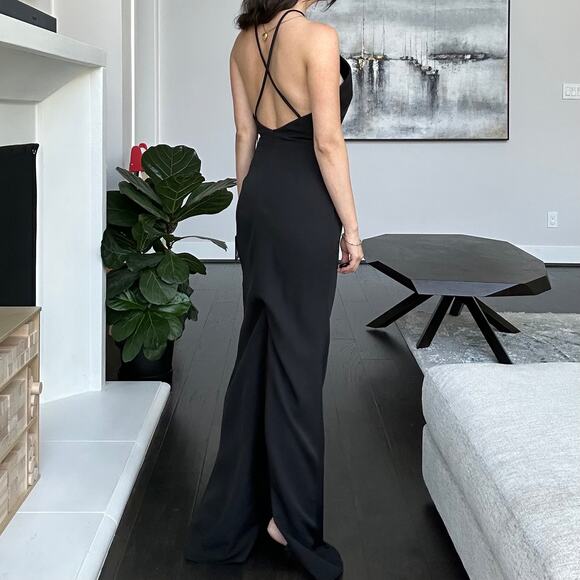 IEENA FOR MAC DUGGAL 26618 Criss Cross Back Halter Neck Dress Black - Picture 2 of 9